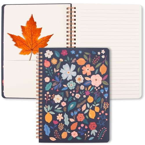ZenBeya Cute Spiral Notebook, Aesthetic Floral Design Spiral Journal for Women Girls with Pocket & Lined Pages, Wirebound Note Book for Work Office School, Colored, 6.5 x 8.3 Inch 80 Sheets
