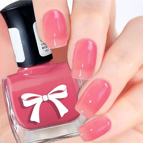 Nude Pink Nail Polish - Nude Peach Nail Varnish Quick Dry - Long Lasting Jelly Pink Nail Polish Gel - No UV Lamp Curing Breathable Nail Varnish for DIY Nail Art Decorations at Home (Nude Pink, 10ml)