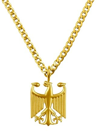 d'origine Deutschland Adler Kette Herren – Bundesadler Wappen mit Panzerkette (Miami Cuban) in Gold (Edelstahl)
