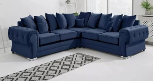 Velvet Blue Ecksofa-Set Verona Collection Chenille oder Plüsch Material 3 bis 2 Sitzer links rechts Ecklounge Couch mit Streuung und voller Rückenlehne