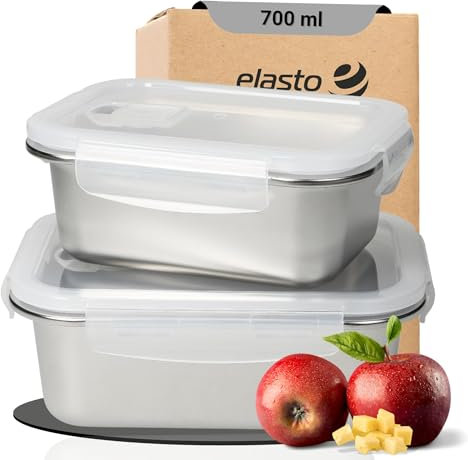 Fiambrera para adultos y niños 'Heat' con 700 ml – Fiambrera de acero inoxidable sin BPA – apta para microondas y lavavajillas – recipiente para comida y aperitivos, color: plateado/transparente