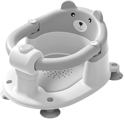 UBRAVOO Siège de Bain Bébé Ourson, 4 Ventouses Antidérapantes, pour Bébés dès 6 Mois, Blanc (Gris)