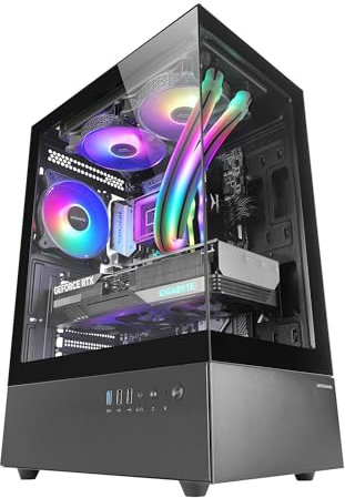 MARS GAMING MC-XO, Case Gaming ATX, Doppio Vetro Temperato Continuo a 90°, Ventola FRGB 12cm, Sistema di Raffreddamento SIDECOOL, Semitower Design a Doppia Camera, Ampia Capacità Interna, Nero