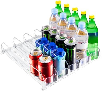 QIHANS Automatischer Getränkespender Kühlschrank, Selbstschiebender 5 Reihiger Kühlschrank Organizer Dosen für Kühlschrank, fasst bis zu 25 Dosen, geeignet für Küche, Abstellraum, Supermärkte