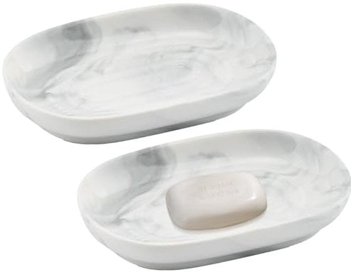 Scettar 2 Pcs Ceramic Soap Dish, Non-Slip Bathroom Soap Dish, Non Perforated Soap Dishes for Bathroom, Suitable for Bathrooms, Dressing Tables, Washbasins, Kitchen Countertops