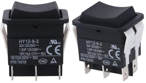 VIOPDER Interruptor Basculante, HY12-9-3, Interruptor Basculante Eléctrico Industrial de 6, Botón Pulsador de 125 V/250 V (2 Piezas)