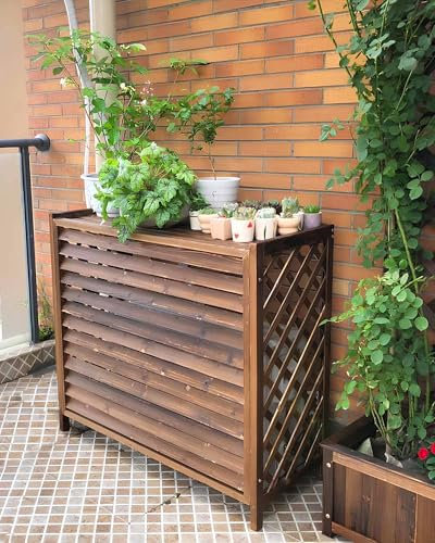 HRXQ Bois Massif Cache Climatiseur Extérieur, Support De Fleur Extérieur Imperméable Climatisation Cadre Décoratif Protège Efficacement Votre Climatiseur des Rayons du Soleil(S-80x32x70cm)
