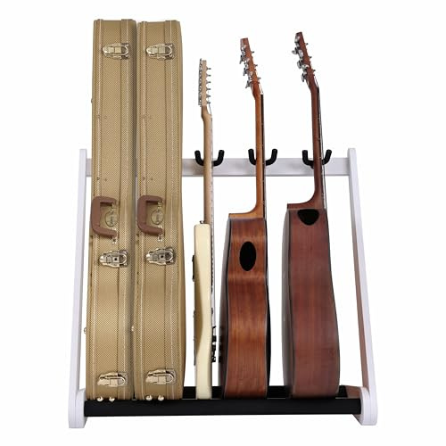 Nefelibata Mehrzweck-Gitarrenständer 5 Holz Gitarrenständer Bodenständer für Gitarren und Koffer, E-Gitarre, Akustikgitarre, Bassgitarre, Celli - Deutsche Esche (Weiß)