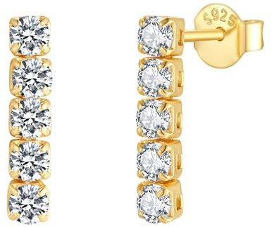 Ohrringe Stecker, Ohrstecker Gold Vintage S925 Sterling Silber Tennis Row Runder Zirkonia für Damen Geburtstag Schmuck