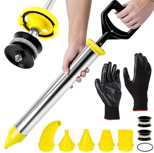 QWORK® Aplicador de Mortero Inoxidable con 5 Boquillas - Pistola de Mortero para Reparar Grietas y Calafateo - Incluye Cabezal de Sellado de Repuesto y Guantes