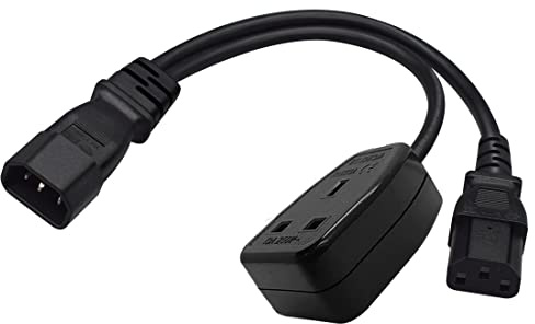 Strhowill 0.3M/1FT C14 to C13+UK Socket Y Splitter Power Cable | IEC C14 male to C13 female+UK BS1363A socket, 13A 250V, 0.75mm² copper core,safe stable power for server rack PDU data center
