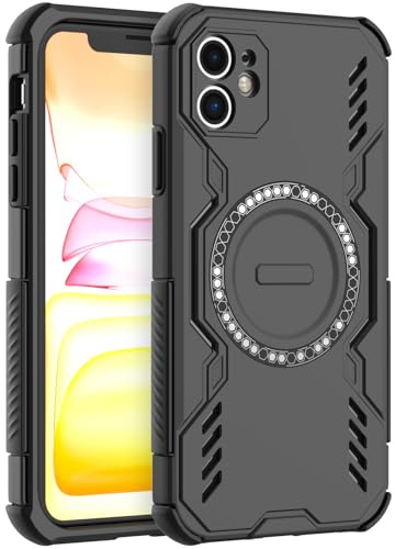 LVVFEI Case for iPhone 11 6.1 Inch, Compatibile with MagSafe, Magnetic iPhone 11 Phone Case with Shockproof, Ventilation Hole Design Magnetic Ring Slim Protective Case Cover - Black