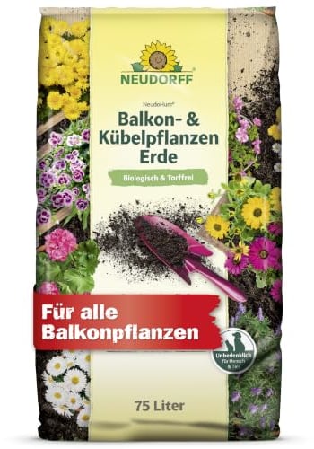 Neudorff NeudoHum Balkonerde und Kübelerde 75L - Torffreie Kübelpflanzenerde Bio Erde vegan - speziell für Balkonpflanzen - Blumenerde für Balkon oder Kübel aus 100% natürlichen Rohstoffen
