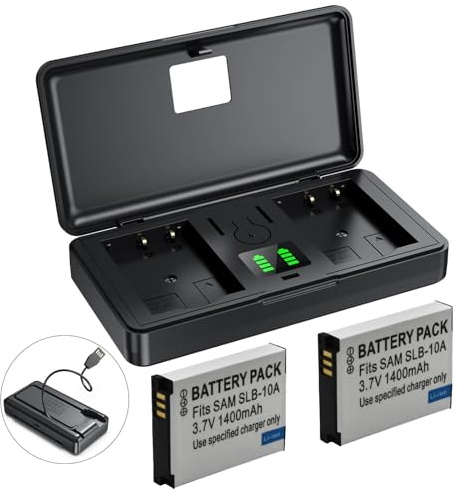2 Packs SLB-10A (1400mAh) Battery Charger (including tow Batteries) Compatible with Samsung WB150F WB850F EX2F WB200F WB800F PL60 NV9, L100/110/210/310W cameras