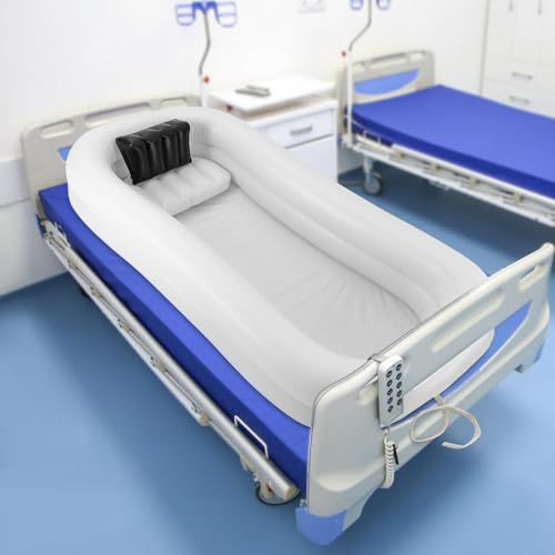 Taozhiyy Aufblasbare Badewanne 220x100x38 cm Tragbares Bettseitiges Duschsystem mit Elektropumpe Nackenkissen und Wasserbeutel Sitzbadewanne für Senioren Pflege und bettlägerige Personen