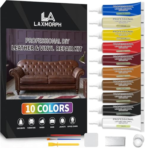 Laxmorph Leder Reparatur Set 10 Farben Flüssigleder Für Möbel, Sofas,Autositze & Jacken,Vinyl Kunstleder Reparatur Set Repariert Lederfarbe Risse, Löcher, Kratzer & Abblätterungen