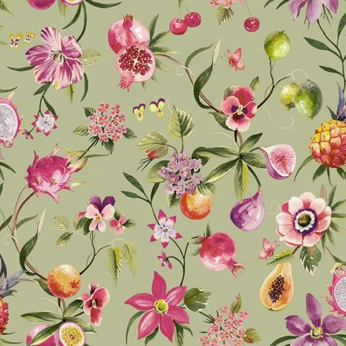 Holden Odyssey Floral Fruits Wallpaper - Soft Sage Green Botanical Orchard Pattern - Vintage Style Decor for Kitchen & Dining Room (14360)