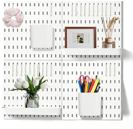 Pegboard Combination Set,30×30cm 4Pcs Peg Boards for Walls with 24 Accessories Desk Pegboard for Garage Wall Storage, Kitchen Home Tool Storage