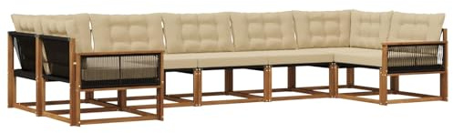 vidaXL Outdoor-Sofagarnitur mit Kissen 7 pcs Natur und Beige, Elegantes Garten-Sofa, modernes Outdoor-Sofa, robuste Lounge-Möbel für gemütliche Treffen
