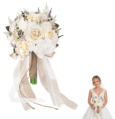 Jinfanshurich Bouquet da sposa, 25 x 21 cm, bouquet da sposa artificiale, decorazione per matrimonio, damigella d'onore, feste