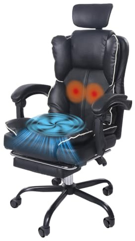 Gotagee Ergonomischer Gaming‑Stuhl mit Ventilator, Luftkühler und Kühlung – Belüfteter Kühlsitz, Bürostuhl mit Liegefunktion, sanfte Vibrationsmassage, Chefstuhlmit mehrwinkliger Verstellung(Schwarz)