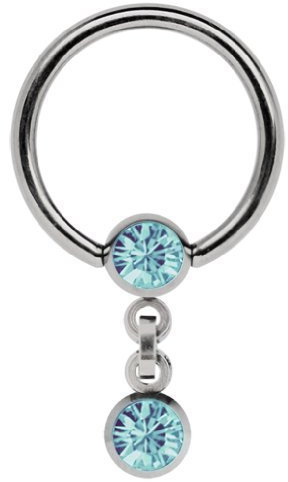Modern Nature Piercing-Schmuck Intimpiercing Titan Ring in 1,6 x 9 mm mit Kette und 5 mm Stein-Kugeln in hellblau-türkis