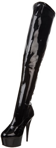 PleaserDELIGHT-3063 - Stivali classici sopra il ginocchio, non imbottiti Donna, Negro (Negro (Blk Str Pat/Blk)), 40 EU