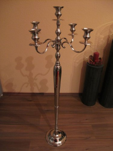 Small-Preis Kerzenleuchter - Kerzenhalter - Kerzenständer poliert vernickelt 5 flammig Silber 120 cm