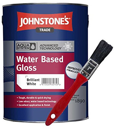 Johnstone's Trade Aqua Water Based Gloss Brilliant White 2.5L with Avenue touch up brush