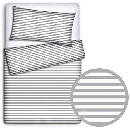 Babymam Baby Newborn Bedding Set Pillowcase + Duvet Quilt Cover 2 Piece to Fit Cot Crib Cradle Pram 135x100cm (Stripes grey)