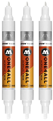 Molotow One4All Acrylic Twin Marker (Strichstärke 1,5 mm und 4 mm, hochdeckend und permanent) 3 Stück Farbe 160 signal weiß