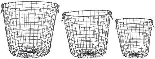 Rivanto® 3er Set Drahtkörbe mit Aufhänge-Haken, Größe L, 30,8 x 30,8 x 30,4 cm, rund, aus Eisendraht, in 3 verschiedenen Größen