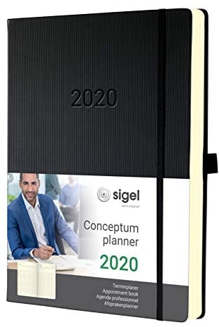SIGEL C2004 Planungsbuch, Terminkalender 2020, A4+, 1 Tag = 1 Seite, für 4 Personen, schwarz, Hardcover Conceptum – weitere Modelle