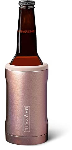 BrüMate Hopsulator Bott'l Insulated Bottle Cooler for Standard 12oz Glass Bottles | Glass Bottle Coozie Insulated Stainless Steel Drink Holder for Beer and Soda (Glitter Rose Gold)