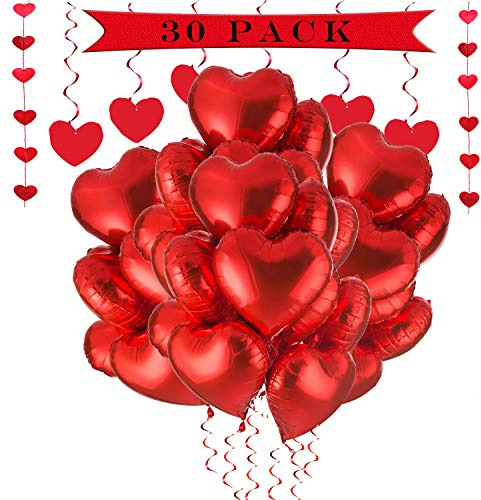 30 Stück Herzballons,18 Zoll Herz Folienballon Rot,Herzform Heliumballons für Party,Geburtstag,Valentinstag,Hochzeit,Verlobung,Muttertag Dekoration