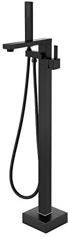 Wowkk Freistehende Badewannen-Armatur mit Handbrause aus Messing schwarz