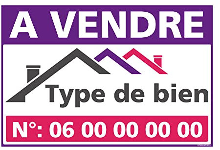 Panneau A Vendre Personnalisable. Panneau immobilier à vendre à personnaliser. Type de bien et téléphone avec Oeillets aux 4 coins - Violet_Rose - Plastique rigide AKILUX 3,5mm - Dimensions 600x400 mm