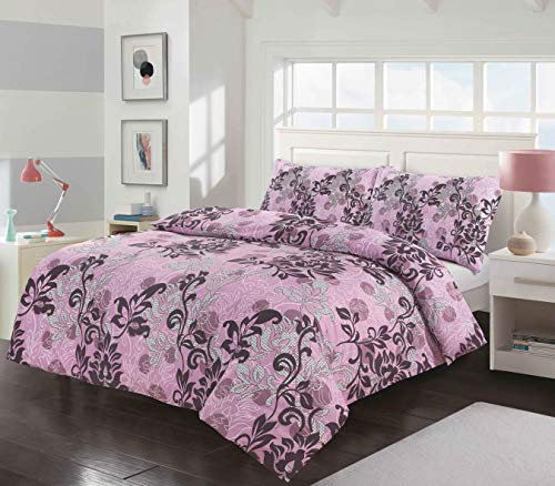click2style New Modern Polycotton Duvet Cover Set with Pillow Cases Beddings (Amelia Lilac, Single)