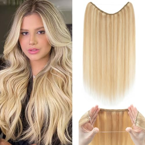 Extensions Echthaar mit Gummiband, Silk-co Wire in Extensions Aschblond Highlights Bleichblond 60g, Secrets Hair Extensions, Haar Extensions Haarverlängerung für Frauen 40cm #18P613