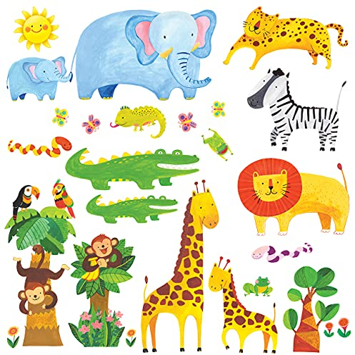 DECOWALL DWL-1409N Tropischer Dschungel-Wandaufkleber, Wandaufkleber, abziehen und aufkleben, abnehmbare Wandaufkleber für Kinderzimmer, Schlafzimmer, Wohnzimmer