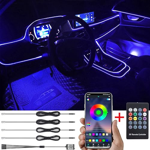 TABEN Auto Umgebungslicht RGB Fernbedienung + APP-Steuerung Dekorative Lampe DIY Refit Flexibles Glasfaserrohr 64 Farben Innenbeleuchtung Atmosphärenlicht 1W DC 12V 5m