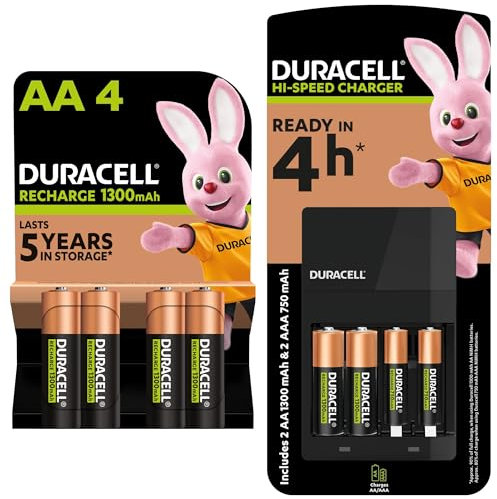 Duracell 4 hours Battery Charger with Rechargeable AA and AAA Batteries (Pack of 6 + 2), 1300mAh NiMH, 750mAh NiMH, pre-charged, Longest Lasting Power