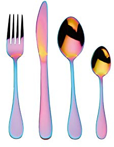 Mikasa Rainbow Cutlery Set, Iridescent Stainless Steel, Knives, Forks, Spoons, Teaspoons, Dishwasher Safe, 16pc Set for 4