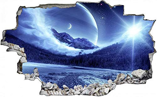 3D-Effekt Wandtattoo Aufkleber Durchbruch selbstklebendes Wandbild Wandsticker Stein Wanddurchbruch Wandaufkleber Tattoo,Planet Himmel Mond Sonne Nacht,Größe:80x125cm