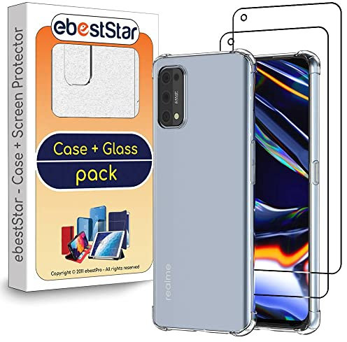 ebestStar - Funda para Realme 7 Pro, Carcasa Silicona Transparente, Capa Protectora TPU Antigolpes, Bordes Reforzados, Transparente + Cristal Templado x2