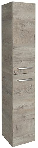 FACKELMANN Hochschrank B.Style/Badschrank mit gedämpften Scharnieren/Maße (B x H x T): ca. 30 x 162 x 31,6 cm/hochwertiger Schrank fürs Bad/Türanschlag Links/Korpus & Front: Grau