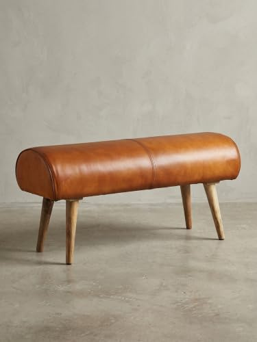 KADIMA DESIGN Sitzbank aus Holz und Echtleder, Moderne stilvolle Sitzgelegenheit für 2 Personen