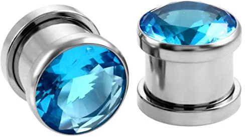 Ayoiow 2 STK Tunnel Piercing, Plugs Stahl Plug Ohrringe Herren mit Zirkonia Tunnel 4-10mm