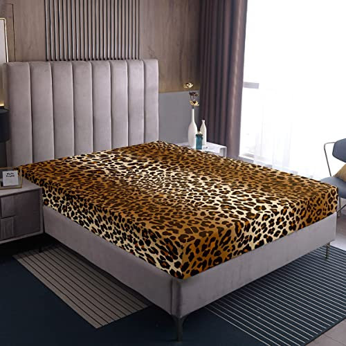 Loussiesd Leopardenmuster Spannbetttuch 160x200cm Luxus Geparden Bedruckt Bettlaken Für Mädchen Frauen Wildtier Thema Spannbettlaken Tierwelt Stil Dekor