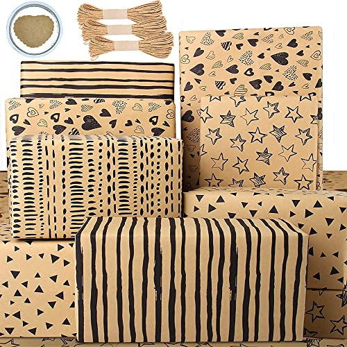 Dantolo 6 Feuilles Kraft Rouleau,Rouleau de Papier Cadeau,Papier Cadeau Noel,Lot de 6 Papier Cadeau Kraft,70x50cm